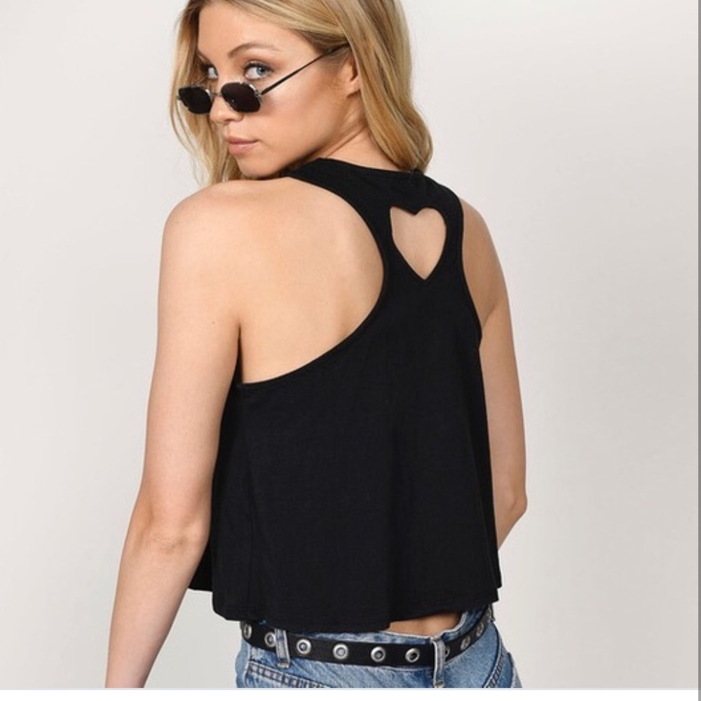 Tobi Heart Cut Out Crop Tank Top